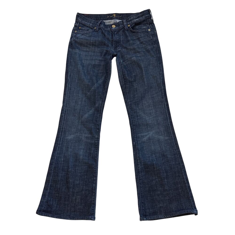 7 For All Mankind Jeans Womens 28 Blue Flare Stretch Distressed USA Made *READ*
